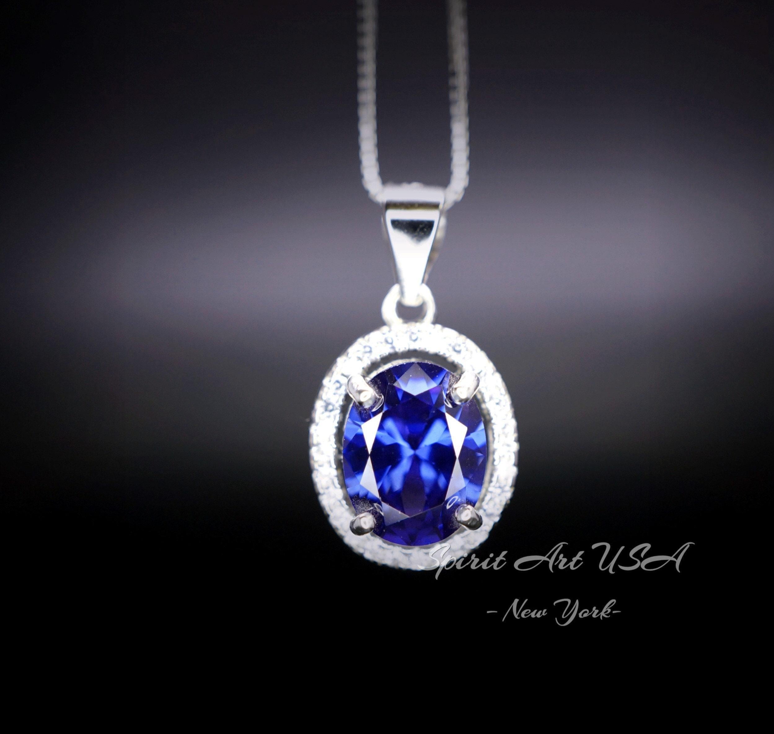 Oval Tanzanite Necklace - 2.5 Ct 18k @ Sterling Silver - Halo Blue Gemstone Gemstone - December Birthstone - Lab Energic Tanzanite #325
