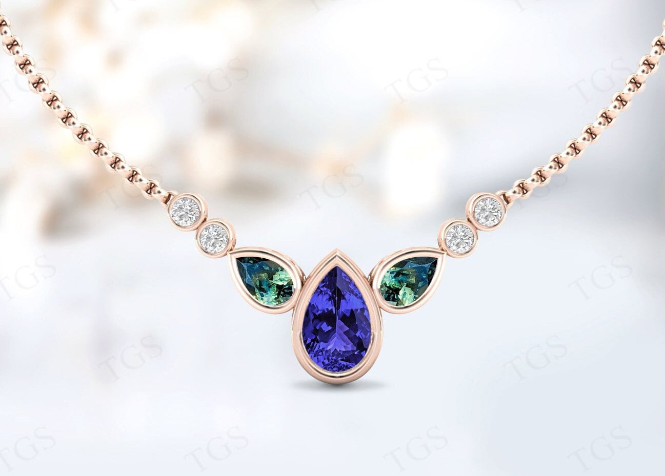 Pear Shaped Tanzanite Necklace For Women 925 Sterling Silver Multi Gemstone Necklace Unique Tanzanite Wedding Necklace Anniversary Gift