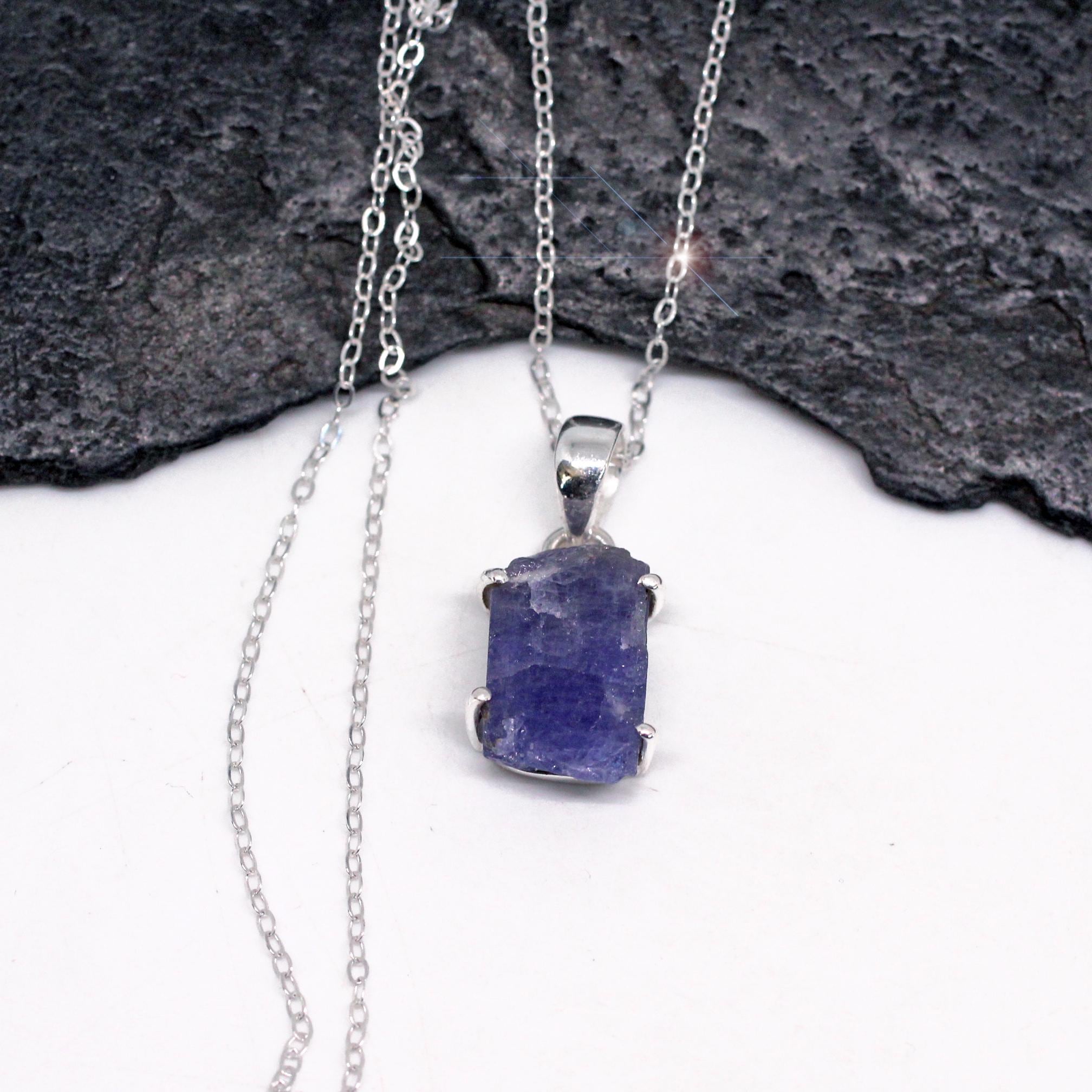 Periwinkle - Beautiful Rough Tanzanite Sterling Silver Necklace