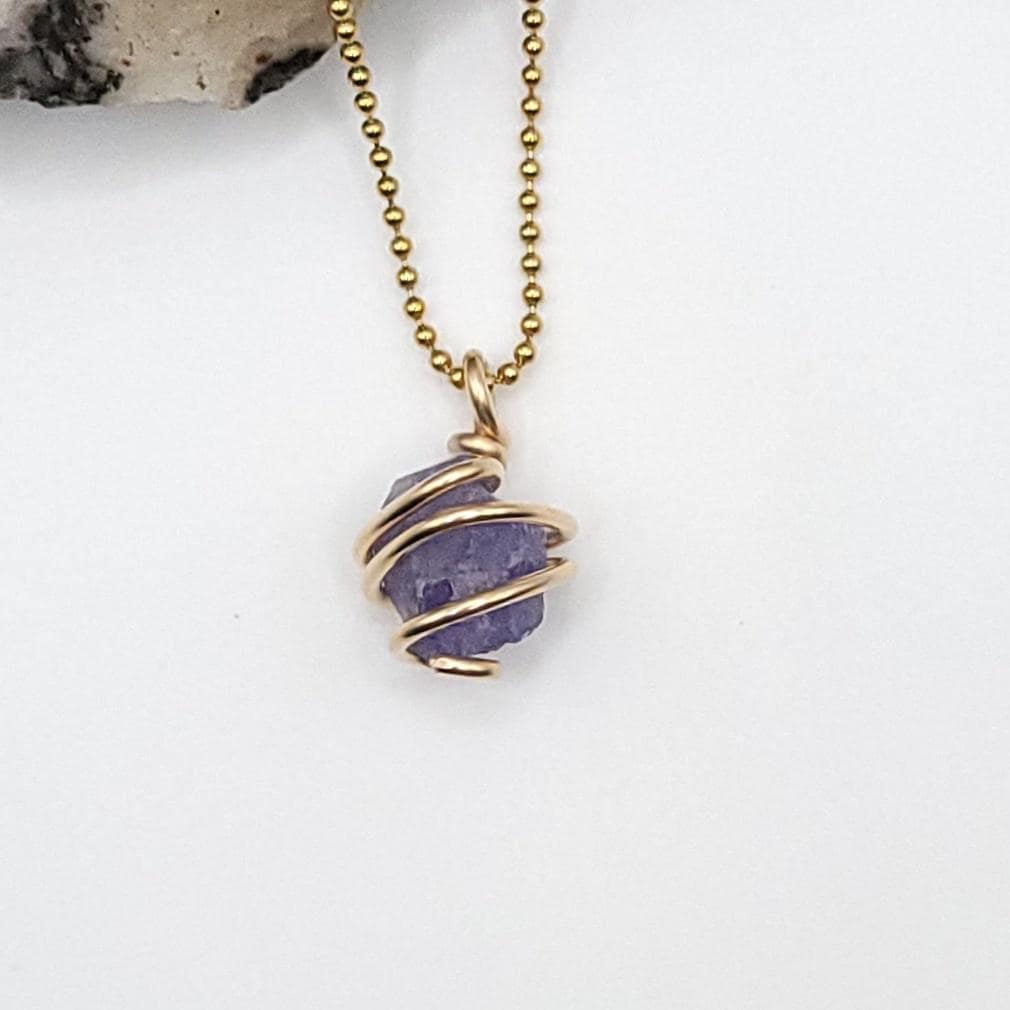 Raw Tanzanite Necklace In Gold: Intuition And Spiritual Growth Crystal