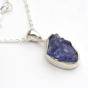 Raw Tanzanite Necklace: Sterling Silver Bezel, Adjustable Chain Raw Tanzanite Necklace: Sterling Silver Bezel, Adjustable Chain
