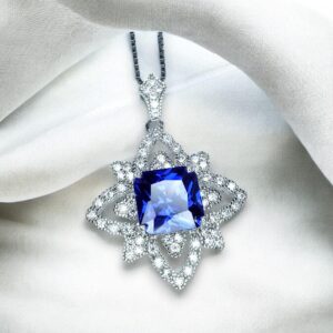 Square Blue Tanzanite Necklace - Gemstone Medal Of Honor Flower Sterling Silver Star Celestial Jewelry #513 Square Blue Tanzanite Necklace - Gemstone Medal Of Honor Flower Sterling Silver Star Celestial Jewelry #513