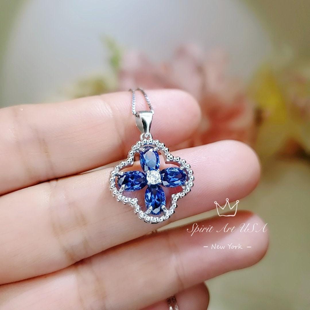 Tanzanite Necklace - Sterling Silver Four Leaf Clover Necklace - December Birthstone - Blue Purple Tanzanite Jewelry #246
