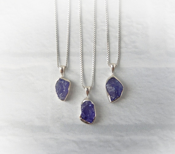 Tanzanite Necklace Sterling Silver • Sterling Raw Tanzanite Necklace