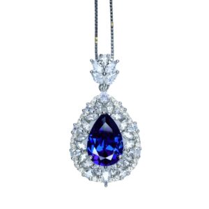 Teardrop Tanzanite Necklace - 18 K White Gold @ Sterling Silver - 3 Ct Blue Tanzanite - Gemstone Flower December Birthstone #900 Teardrop Tanzanite Necklace - 18 K White Gold @ Sterling Silver - 3 Ct Blue Tanzanite - Gemstone Flower December Birthstone #900