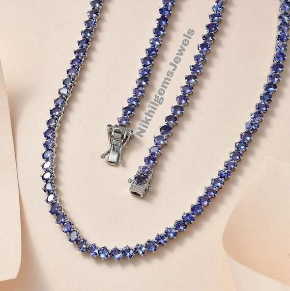 Tanzanite Tennis Necklace: Sterling Silver Gemstone Chain