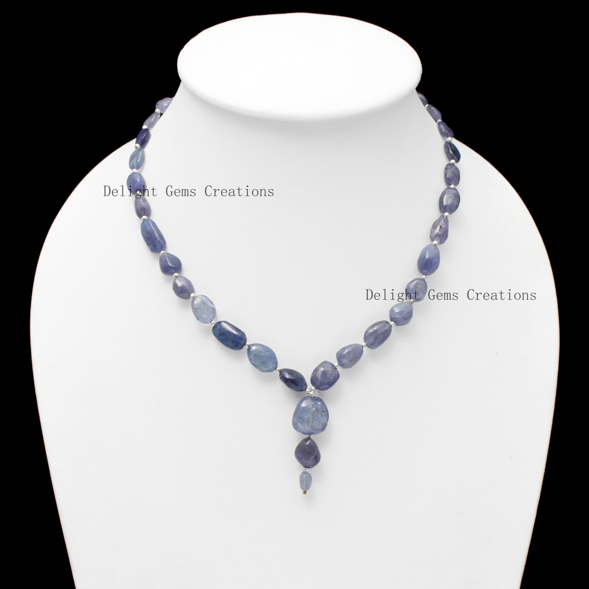 Tanzanite Tumble Beaded Necklace – Blue Gemstone Jewelry, 17.5"