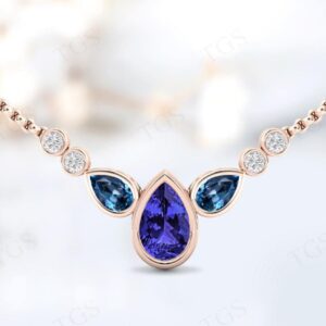 Unique Tanzanite Necklace For Women Art Deco Multi Gemstone Necklace 925 Silver Tanzanite Wedding Necklace Rose Gold Tear Drop Necklace Unique Tanzanite Necklace For Women Art Deco Multi Gemstone Necklace 925 Silver Tanzanite Wedding Necklace Rose Gold Tear Drop Necklace