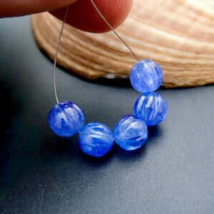 5pc Lovely Aaaa+ New Carved Melon Flower 6.9-7.3mm Purple Blue Gem Tanzanite Beads - 14.10cts - 1.40 Inches