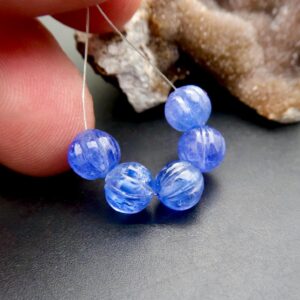 5pc Stunning New Aaaa+ New Carved Melon Flower 6.9-7.1mm Purple Blue Gem Tanzanite Beads - 14.00cts - 1.40 Inches