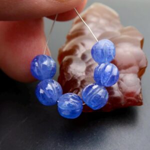 6pc Lovely Aaaa+ New Carved Melon Flower 6.4-6.8mm Purple Blue Gem Tanzanite Beads - 14.55cts - 1.65 Inches