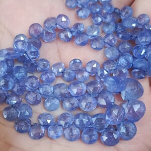 7 Inches Strand,Finest Quality,Natural Tanzanite Faceted Heart Shaped Briolettes,Size 5-4mm