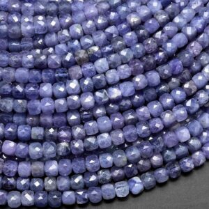 Aa Faceted Natural Tanzanite 4mm Cube Beads Purple Blue Gemstone 15.5" Strand