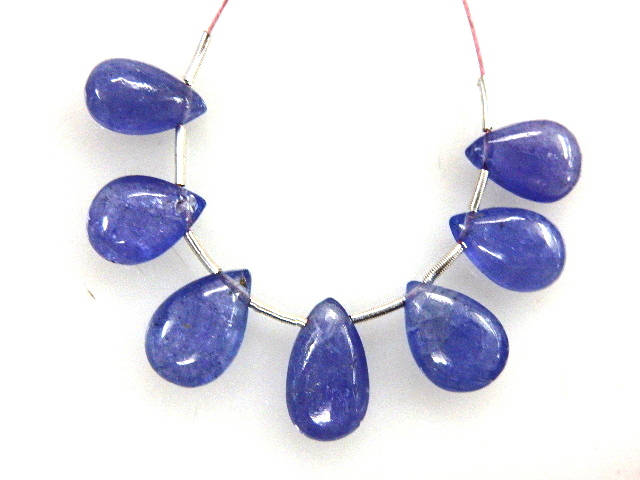 Aaa Tanzanite Pear Briolette Beads: 7x11-7x13mm Gemstone Drops, Set Of 7