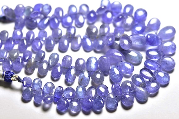 Tanzanite Briolette Beads - 8 Inches - Beautiful Natural Smooth Tanzanite Pear Briolettes - Size Is 6x8 - 7x12mm #1151