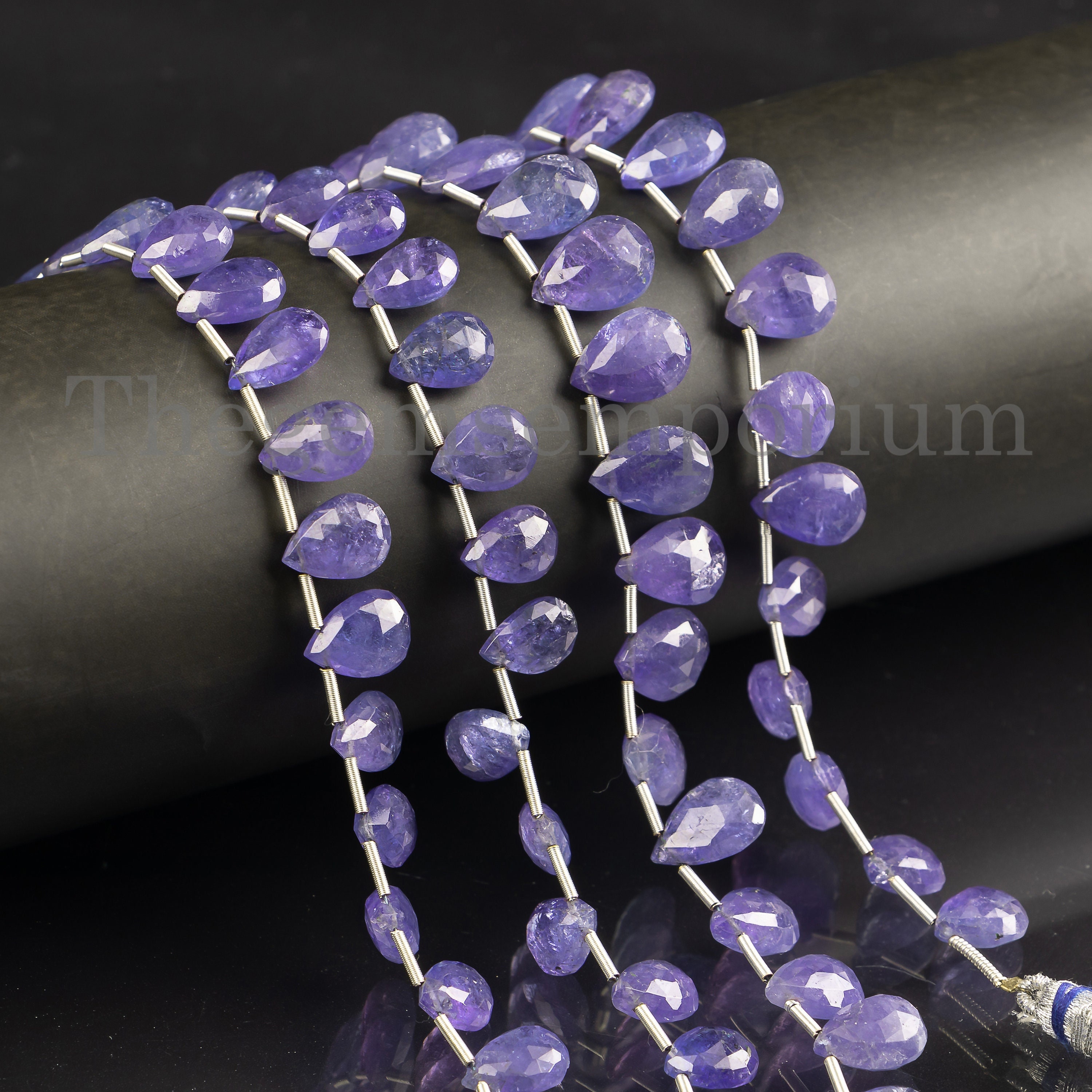 Tanzanite Briolette Pear Beads Strand, Faceted Gemstone (7x9-9x12mm)