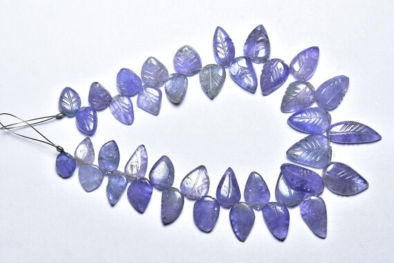 Tanzanite Carved Beads - 7 Inches - Natural Super Quality Hand Crafted Carved Tanzanite Leaves - Size Is 6x9-8x13mm #542