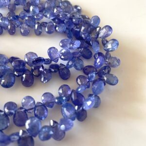 Natural Tanzanite Blue Faceted Pear Shaped Briolette Beads, 6mm To 10mm Tanzanite Gemstone Beads, Sold As 8 Inch/16 Inch Strand, GDS2147