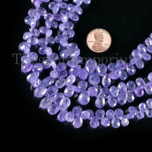 Natural Tanzanite Faceted Pear Beads, Briolettes Pears Gemstone Beads for Jewelry Making, Loose Side Drill Pear Beads, Wholesale Bulk Supply