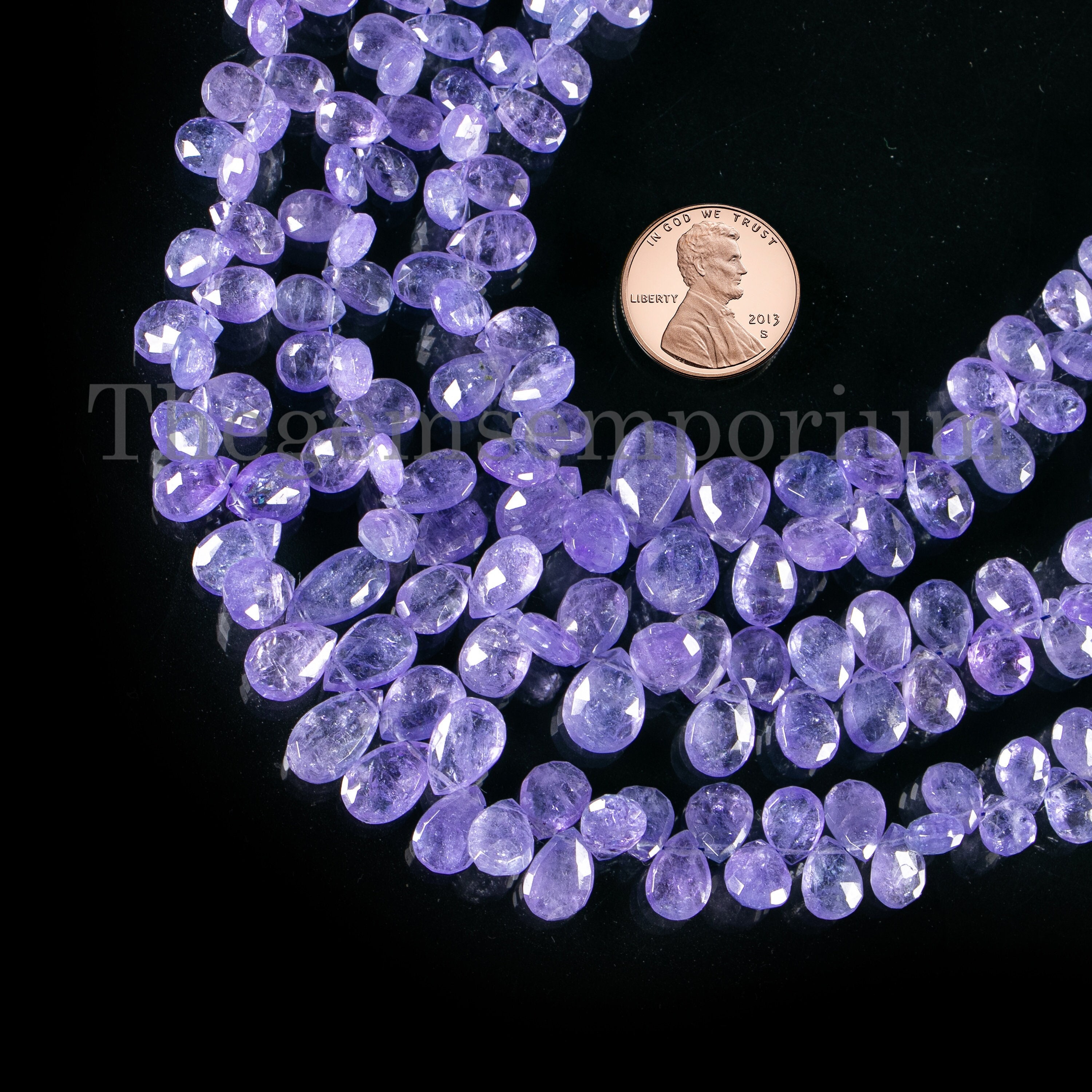 Natural Tanzanite Faceted Pear Beads, Briolettes Pears Gemstone Beads For Jewelry Making, Loose Side Drill Pear Beads, Wholesale Bulk Supply
