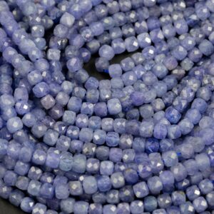 Natural Tanzanite Faceted Cube Beads Size 4mm 15.5" Strand