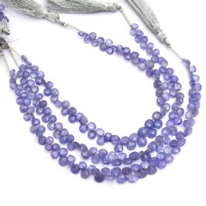 Natural Tanzanite Gemstone Heart Briolette Beads, Lavender Tanzanite Precious Gemstone Loose Faceted Beads for Jewelry, 8inch Strand
