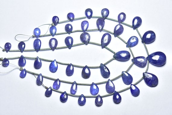 Tanzanite Pear Beads - 8 Inches - Natural Beautiful Tanzanite Smooth Pear Briolettes - Size Is 6x9 - 8x13 Mm #547