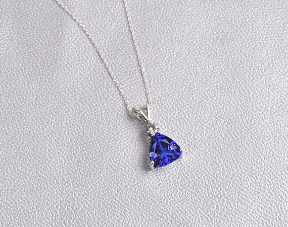 14k Gold Tanzanite Trillion Pendant – Anniversary Necklace