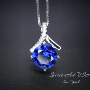 2 Ct Tanzanite Necklace Simple Bowknot Lab Created Energic Blue Tanzanite Pendant 18k @ Sterling Silver Minimalist Blue Gemstone #167