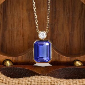 Blue Tanzanite Necklace 925 Sterling Silver Necklace Pendant For Women Girls Birthday Promise Gift For Her Tanzanite Gemstone Halo Necklace