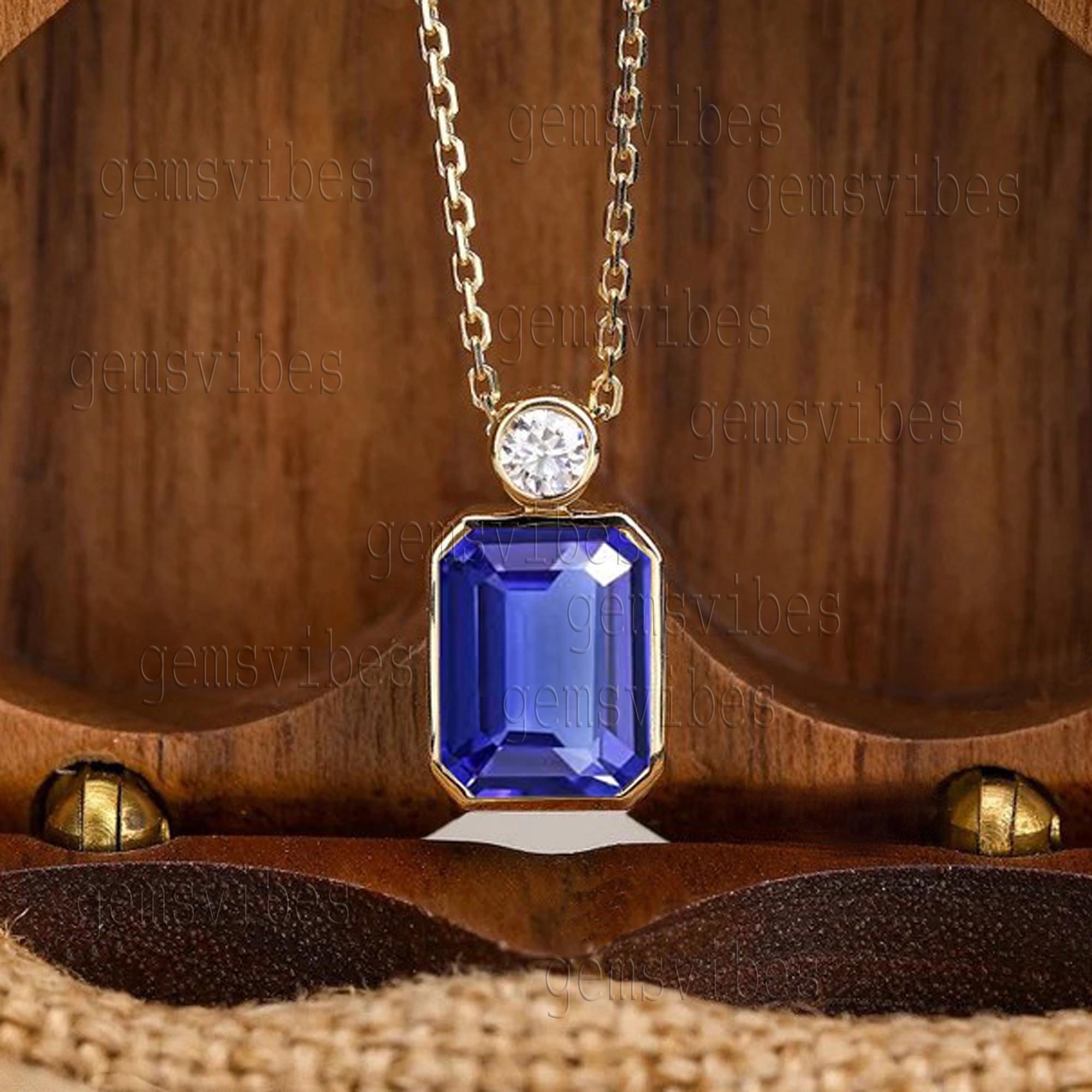Blue Tanzanite Necklace 925 Sterling Silver Necklace Pendant For Women Girls Birthday Promise Gift For Her Tanzanite Gemstone Halo Necklace