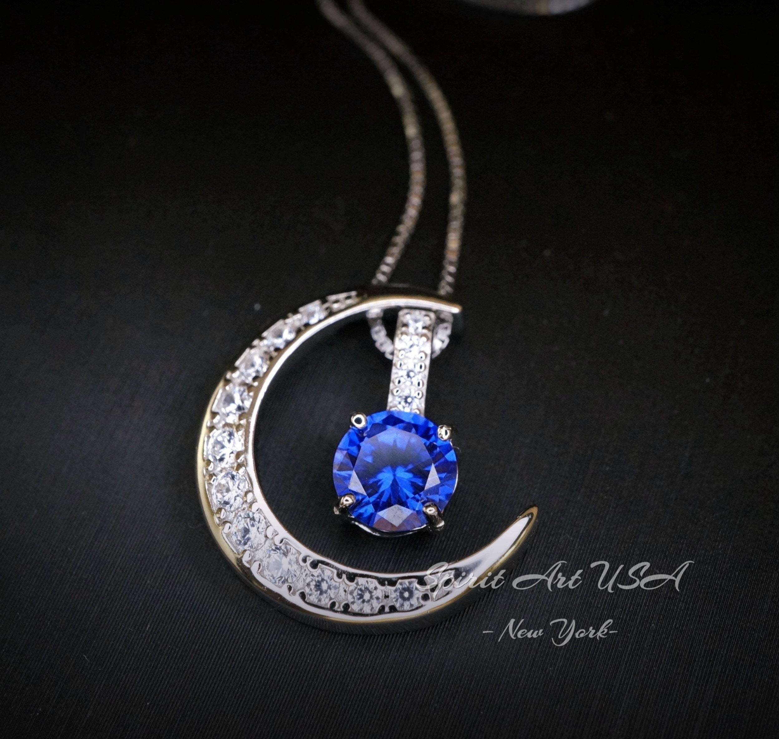Blue Tanzanite Necklace - Gemstone Moon Pendant - 18kgp Sterling Silver - Crescent Two Separated Pendant Tiny December Birthstone #232 Blue Tanzanite Necklace - Gemstone Moon Pendant - 18kgp Sterling Silver - Crescent Two Separated Pendant Tiny December Birthstone #232