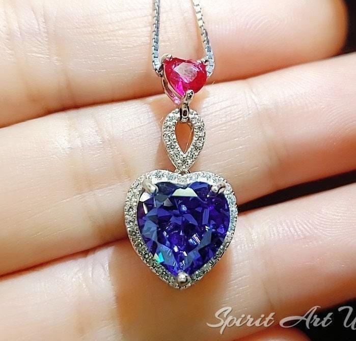 Double Heart Tanzanite Necklace -gemstone Heart Connect Heart Pendant - 18kgp Sterling Silver - December Birthstone #740 Double Heart Tanzanite Necklace -gemstone Heart Connect Heart Pendant - 18kgp Sterling Silver - December Birthstone #740