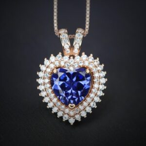 Tanzanite Heart Necklace - 18kgp @ Sterling Silver - Double Halo Heart Tanzanite Pendant - December Birthstone #578