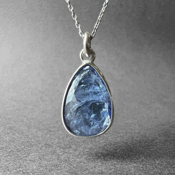 Natural Tanzanite Stone Silver Pendant Necklace, Vivid Blue Color, Elegant Design, Special Collection Piece