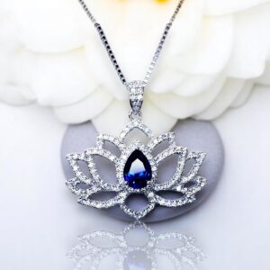 Tanzanite Necklace Lotus Flower Style Water Lily Pendant 18kgp @ Sterling Silver Birthstone Jewelry #1118