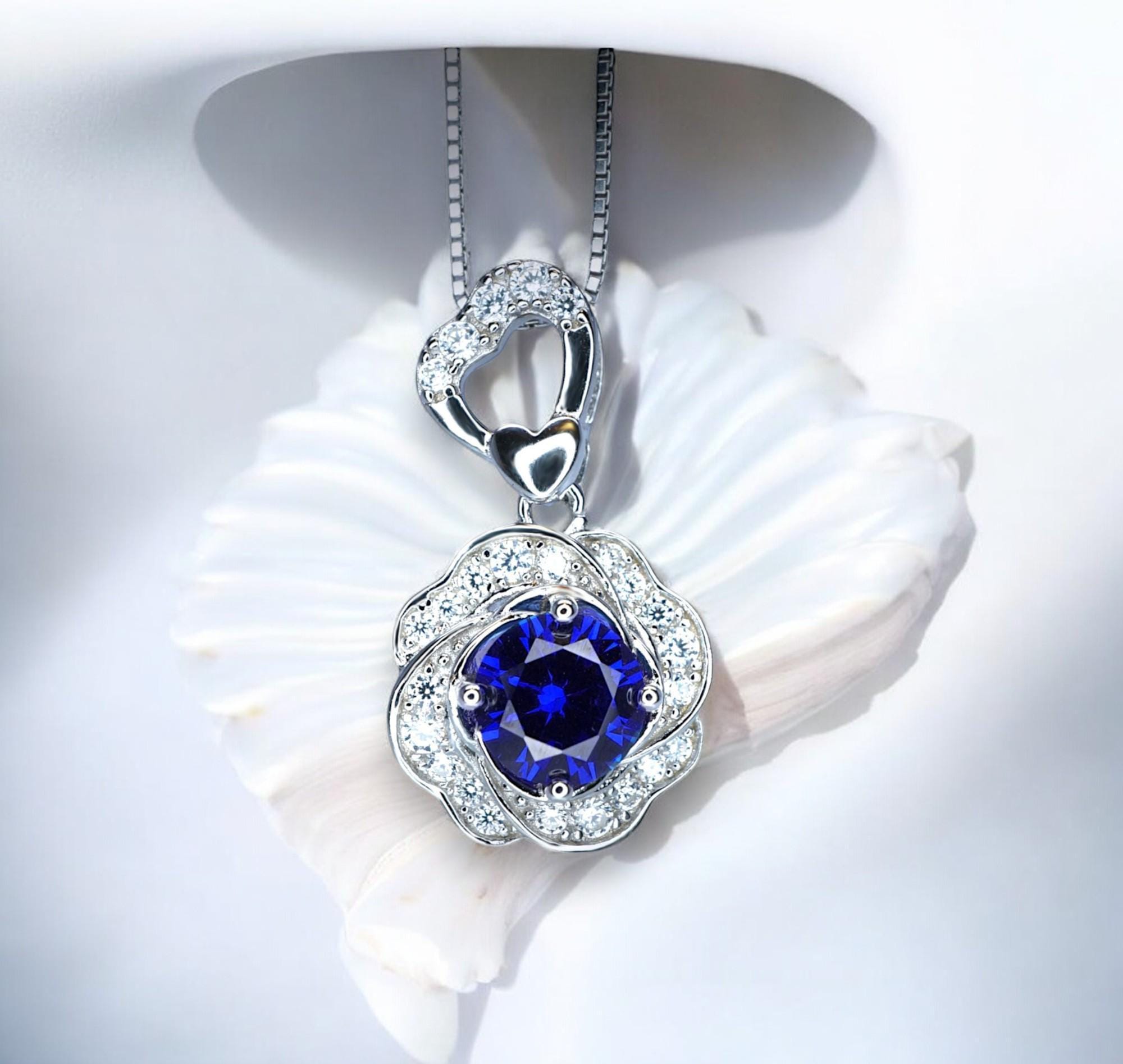 Tanzanite Necklace - Rose Flower Pendant - 18kgp @ Sterling Silver December Birthstone - Rose Flower Lab Created Blue Tanzanite Jewelry #457 Tanzanite Necklace - Rose Flower Pendant - 18kgp @ Sterling Silver December Birthstone - Rose Flower Lab Created Blue Tanzanite Jewelry #457