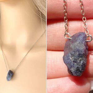 Tanzanite Necklace Silver Or Gold, Raw Tanzanite Crystal Pendant, Blue Stone Necklace, Throat Chakra Necklace, Real Tanzanite Exact Stone