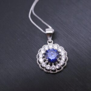 Tanzanite Necklace Sterling Silver - 925 Round Cubic Zirconia Flower Of Life Tanzanite Pendant 1027