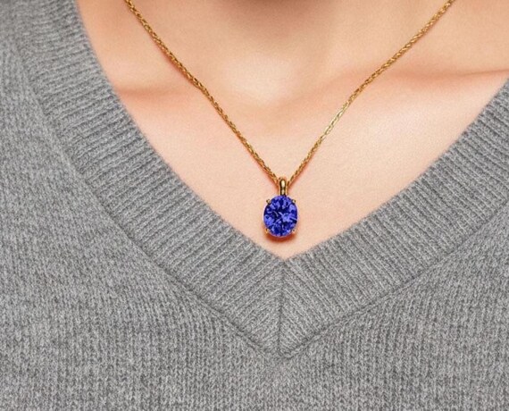 Oval Tanzanite Pendant – Chain Necklace, Women Necklace, Anniversary Gifts, Solitaire Pendants