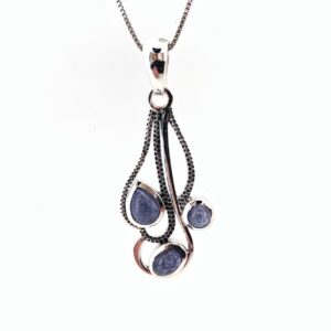 Tanzanite Pendant - Purple Tanzanite Pendant -multistone Etched Setting - Sterling Silver