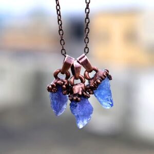 Rough Tanzanite Pendant | Copper Plated Gemstone, 22x12mm