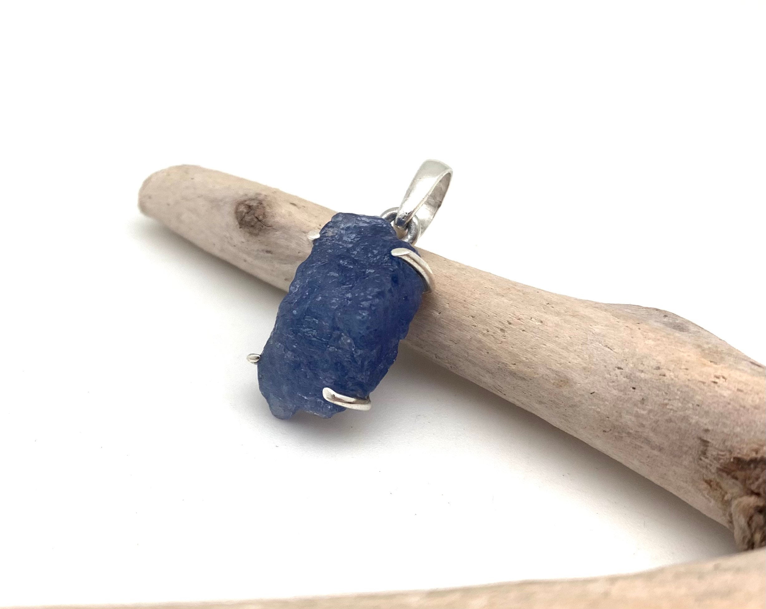 Rough Tanzanite Sterling Silver Pendant, Freeform Gemstone - 23mm