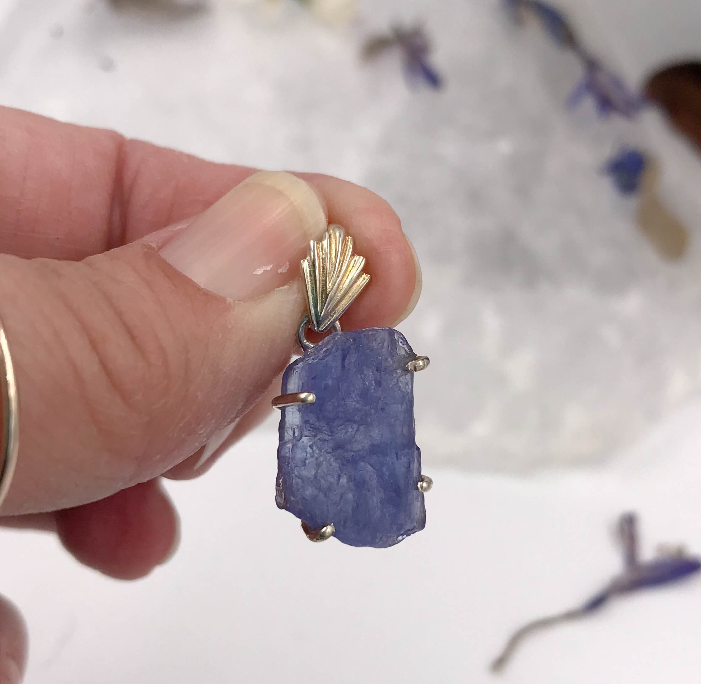 Rough Tanzanite Sterling Silver Pendant -stone For Communication, Wisdom And Connection