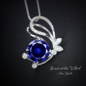 Round Tanzanite Necklace - Sterling Silver Butterfly Necklace - December Birthstone - 18kgp - Lab Created Energic Tanzanite Pendant #548
