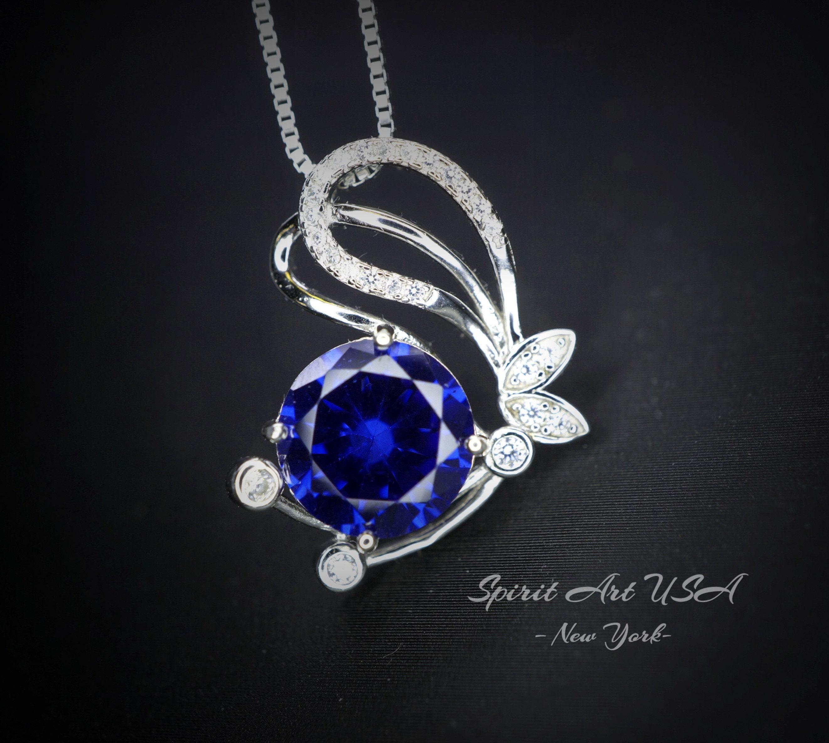 Round Tanzanite Necklace - Sterling Silver Butterfly Necklace - December Birthstone - 18kgp - Lab Created Energic Tanzanite Pendant #548