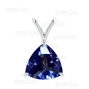 Blue Tanzanite Pendant, S925 Sterling Silver Trillion Solitaire