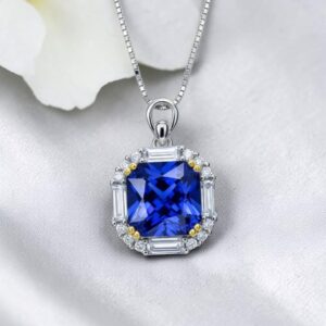 Solitaire Tanzanite Necklace - Deep Royal Blue Tanzanite Pendant - 18kgp @ Sterling Silver - December Birthstone - Square Scissor Cut #413