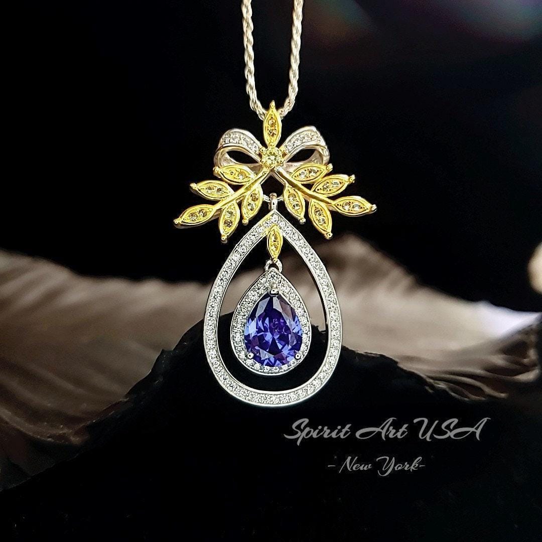 Teardrop Blue Tanzanite Necklace - Large Gold The Tree Of Life Pendant - 18kgp Sterling Silver Olive Branch Necklace #850 Teardrop Blue Tanzanite Necklace - Large Gold The Tree Of Life Pendant - 18kgp Sterling Silver Olive Branch Necklace #850