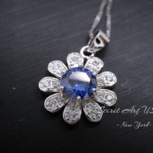 Tiny Tanzanite Sunflower Necklace Sterling Silver - December Birthstone - Tanzanite Pendant Sterling Silver 053